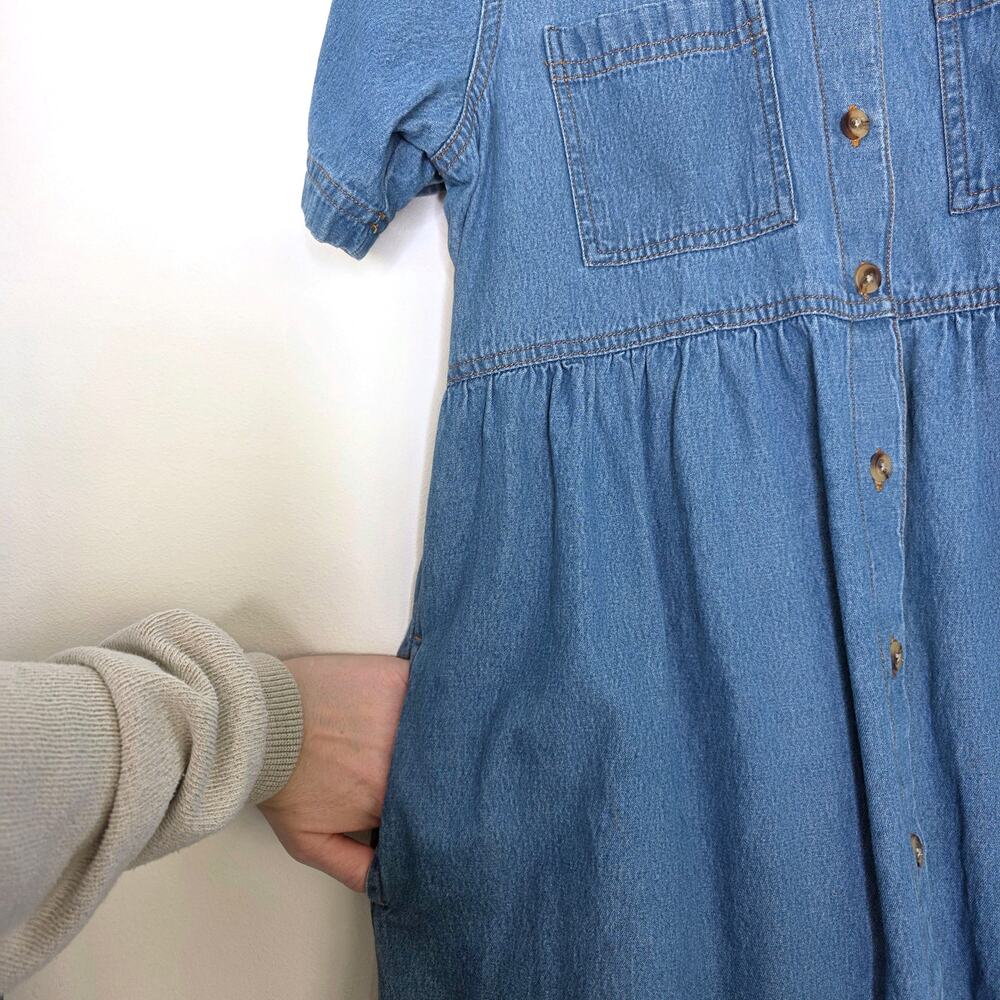 ASOS Maternity Blue Denim Button Down Smock Babydoll Mini Dress 8 MAMA Utility - Picture 7 of 9